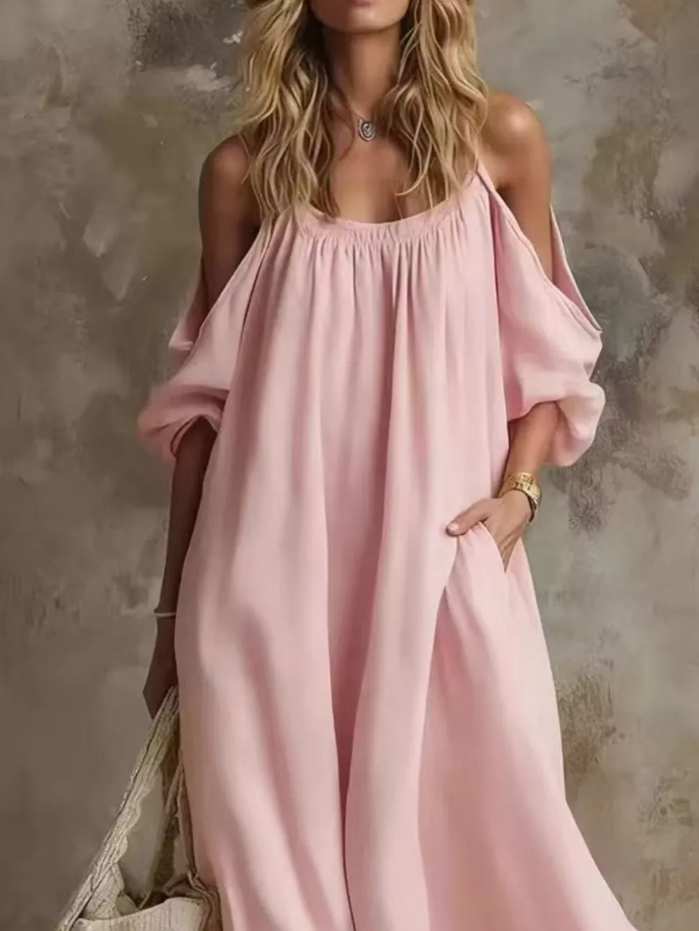 Full Size Cold-Shoulder Linen Maxi Dress Plus Size, image 8