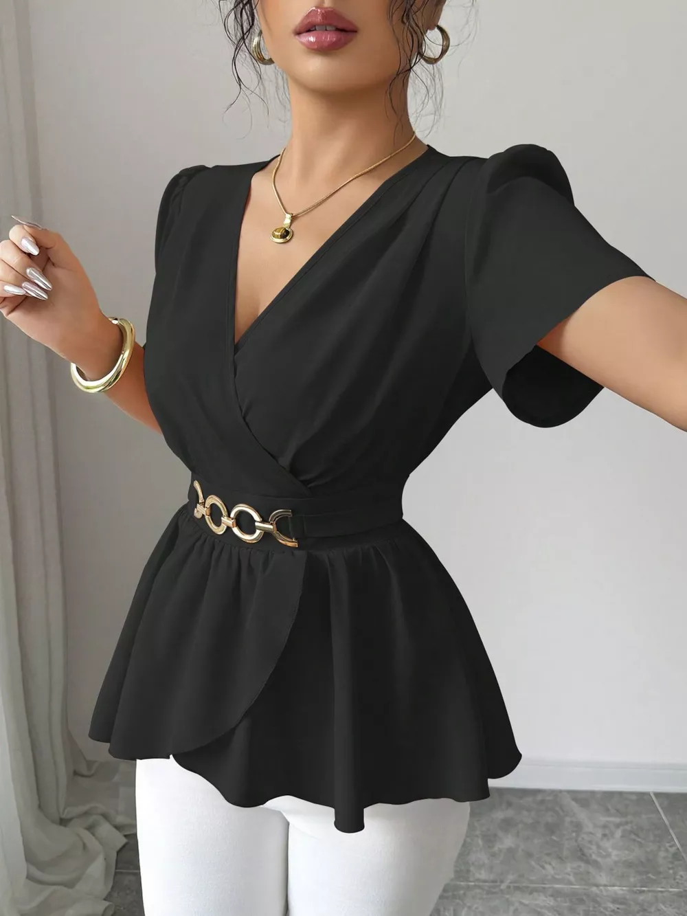 Surplice Short Sleeve Blouse, image 2