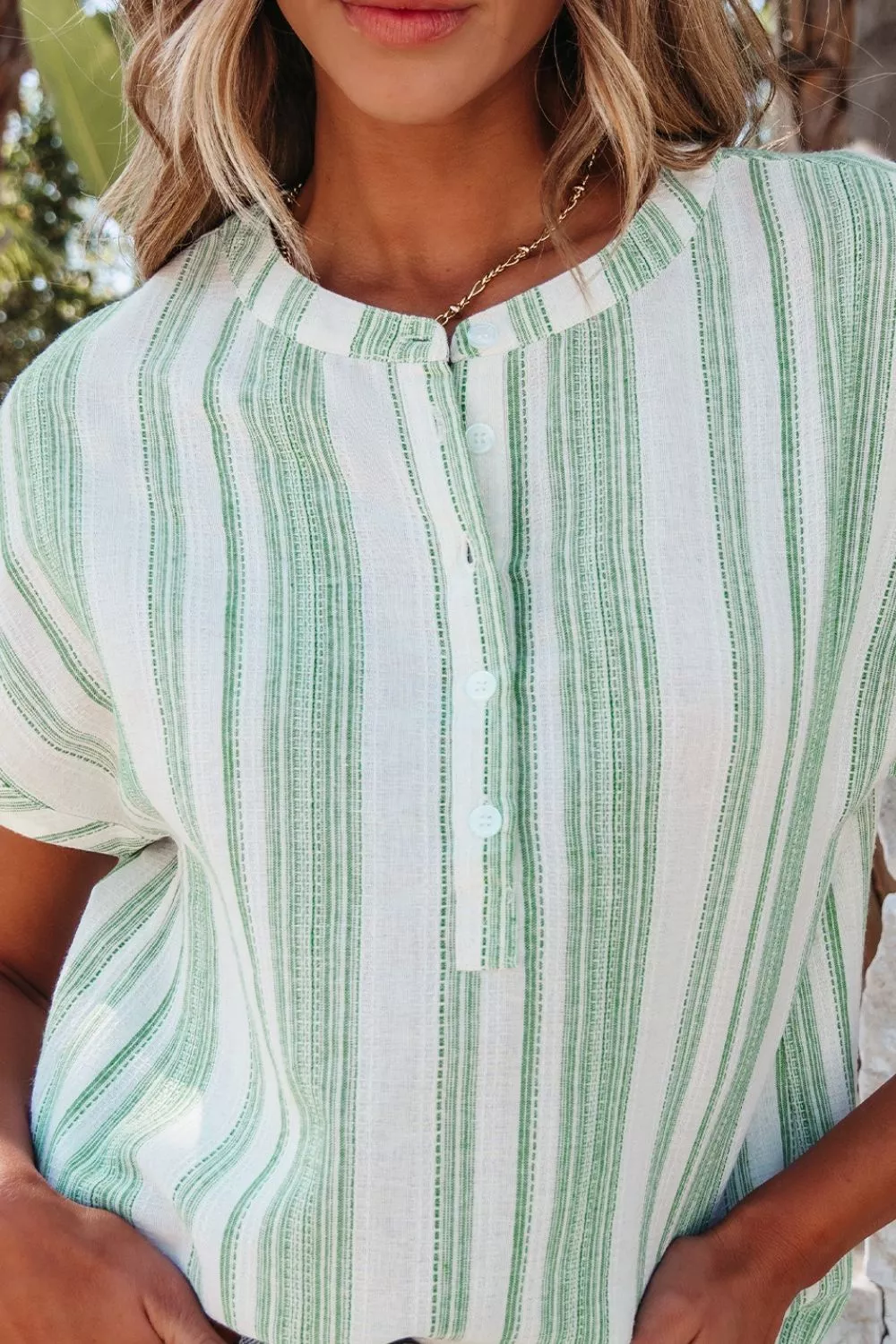 Breathable Gauze Half Button Short Sleeve Casual Blouse, image 4