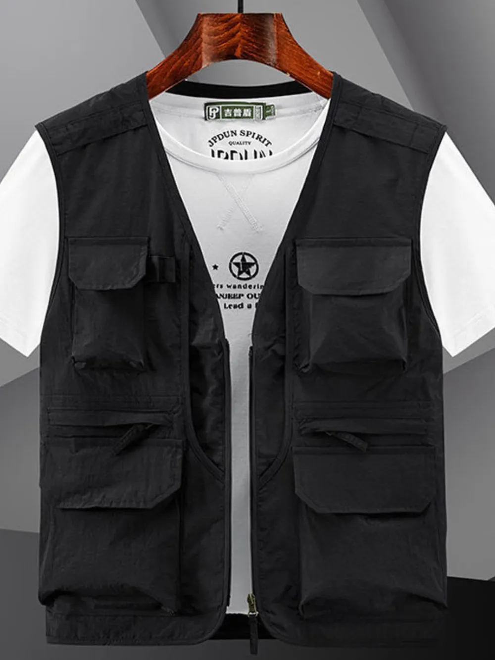 Men's Plus Size Zip Up V-Neck Vest, image 5