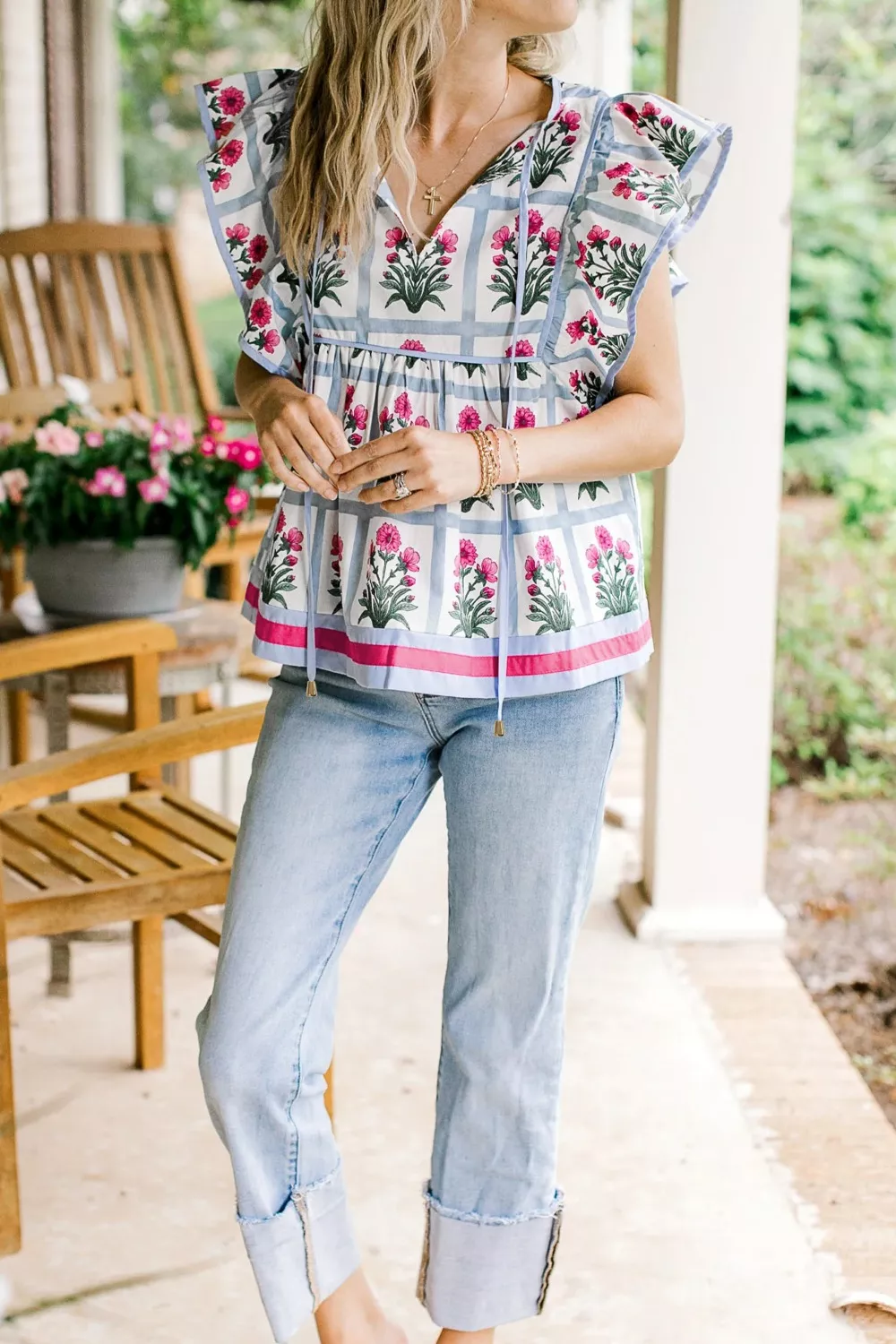 Floral Print Ruffle Sleeve Blouse, image 4