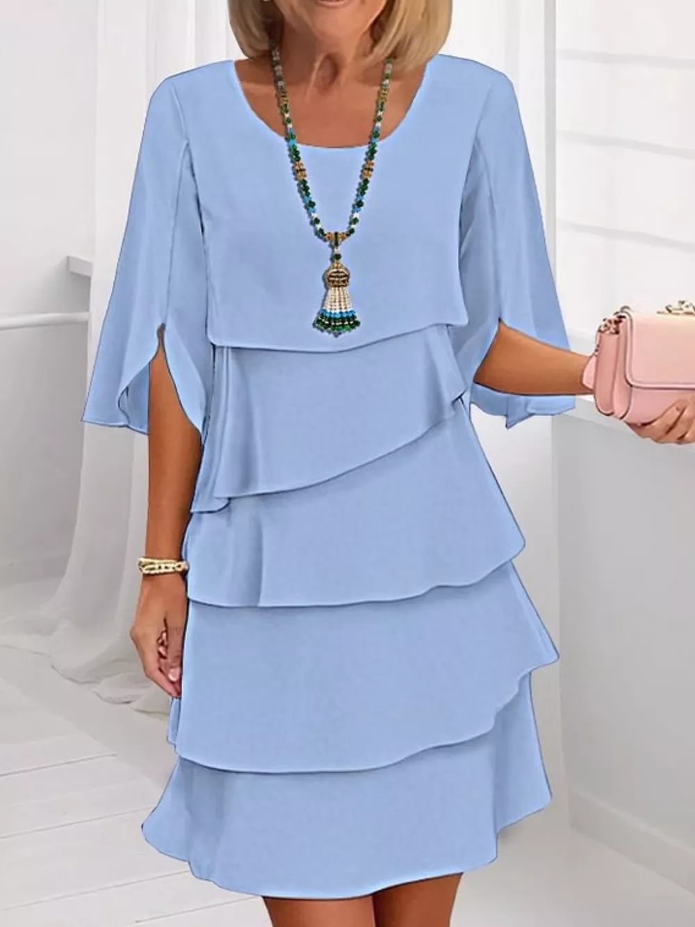 Full Size Ruffled Layered Flutter Sleeve Dress Plus Size, image 7