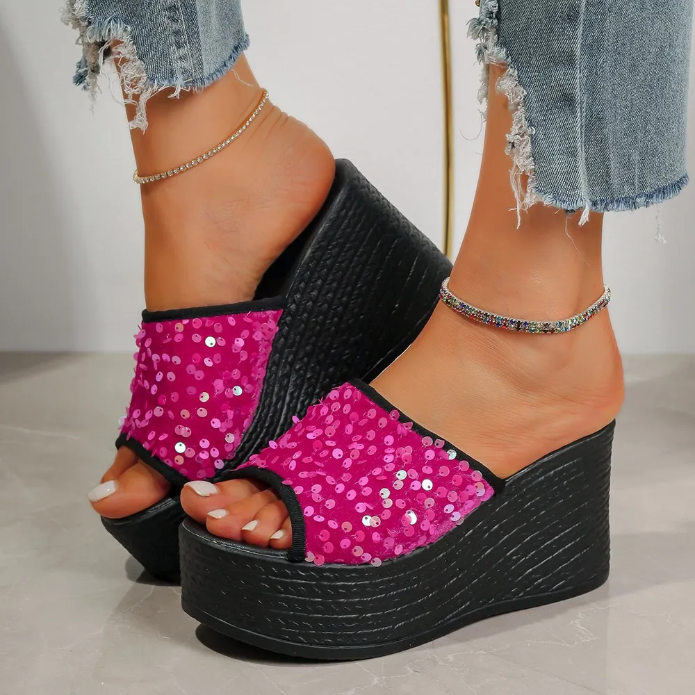 Rhinestone Peep Toe Wedge Sandals, image 5