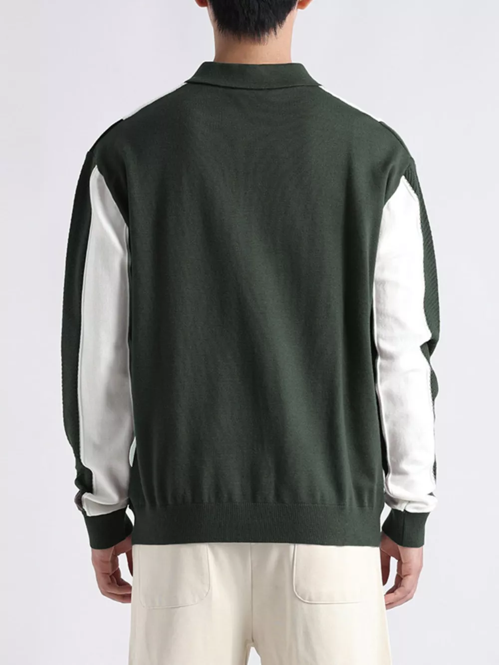 Men's Plus Size Color-Block Striped Polo Collar Knit Top, image 8