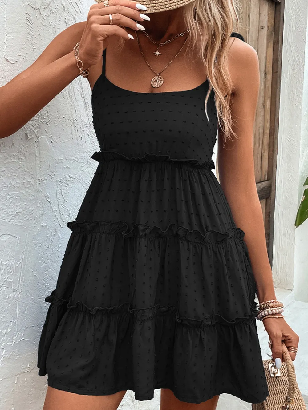 Frill Spaghetti Strap Tiered Dress, image 4