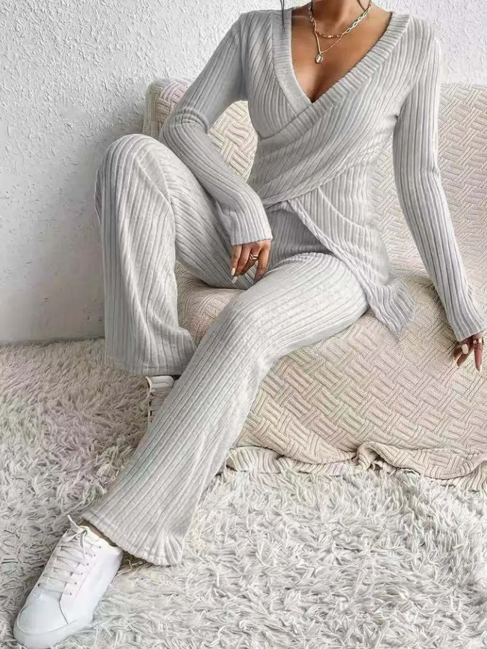 Surplice Long Sleeve Top and Pants Set, image 9