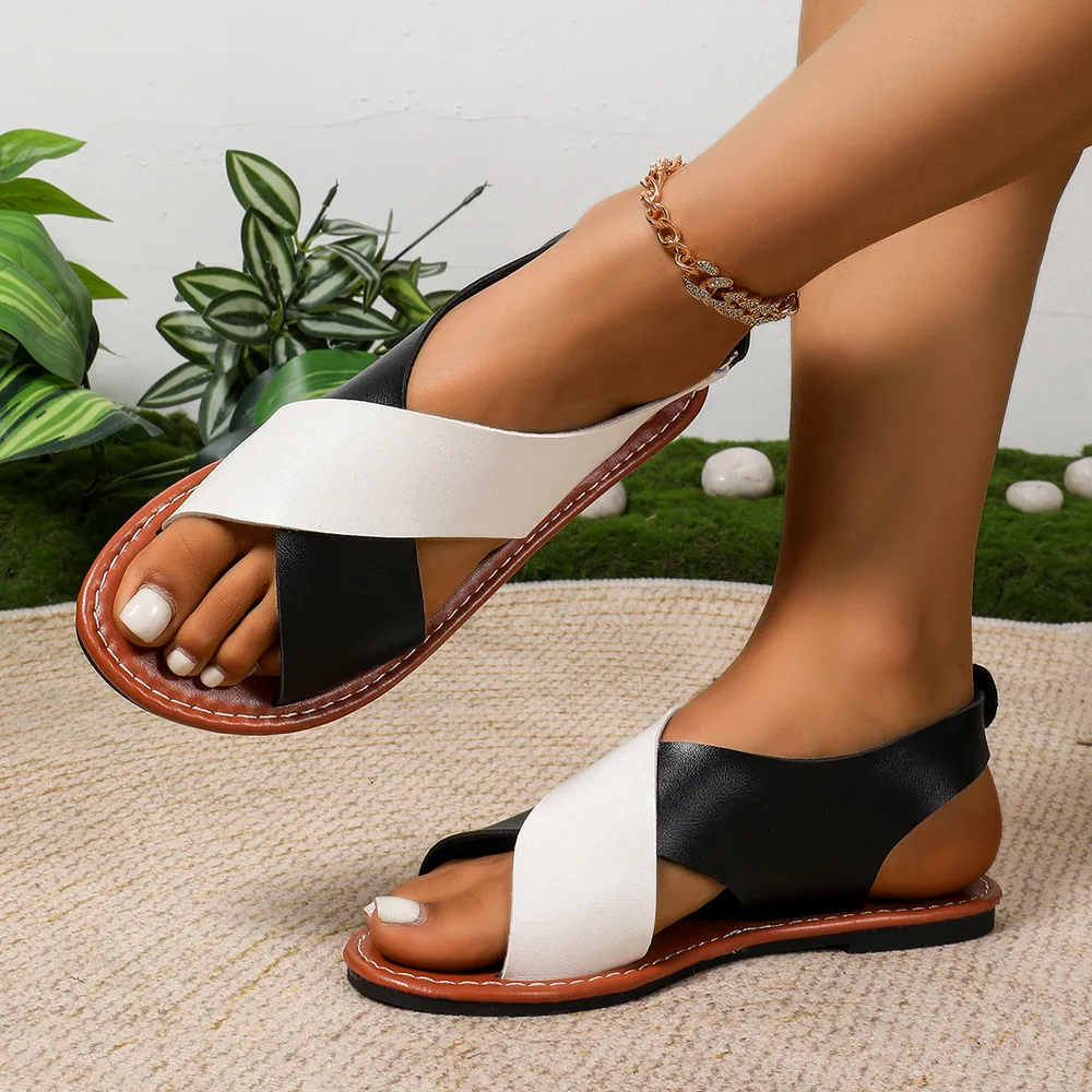 Two-Tone Crisscross Strap Sandals, image 3