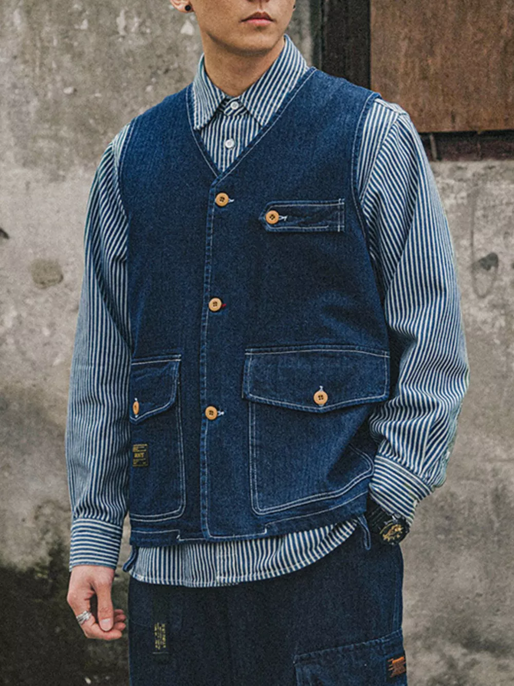Men's Plus Size V-Neck Button Up Denim Vest, image 6