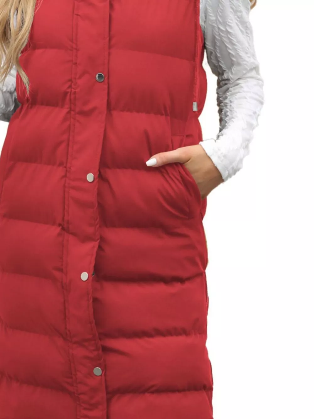 Full Size Snap Down Hooded Padded Longline Vest Coat Plus Size, image 10