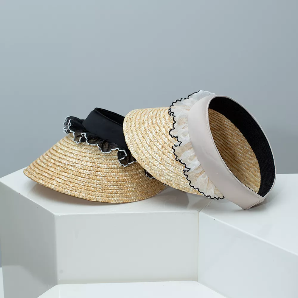 Lace Trim Straw Visor Sun Hat, image 2