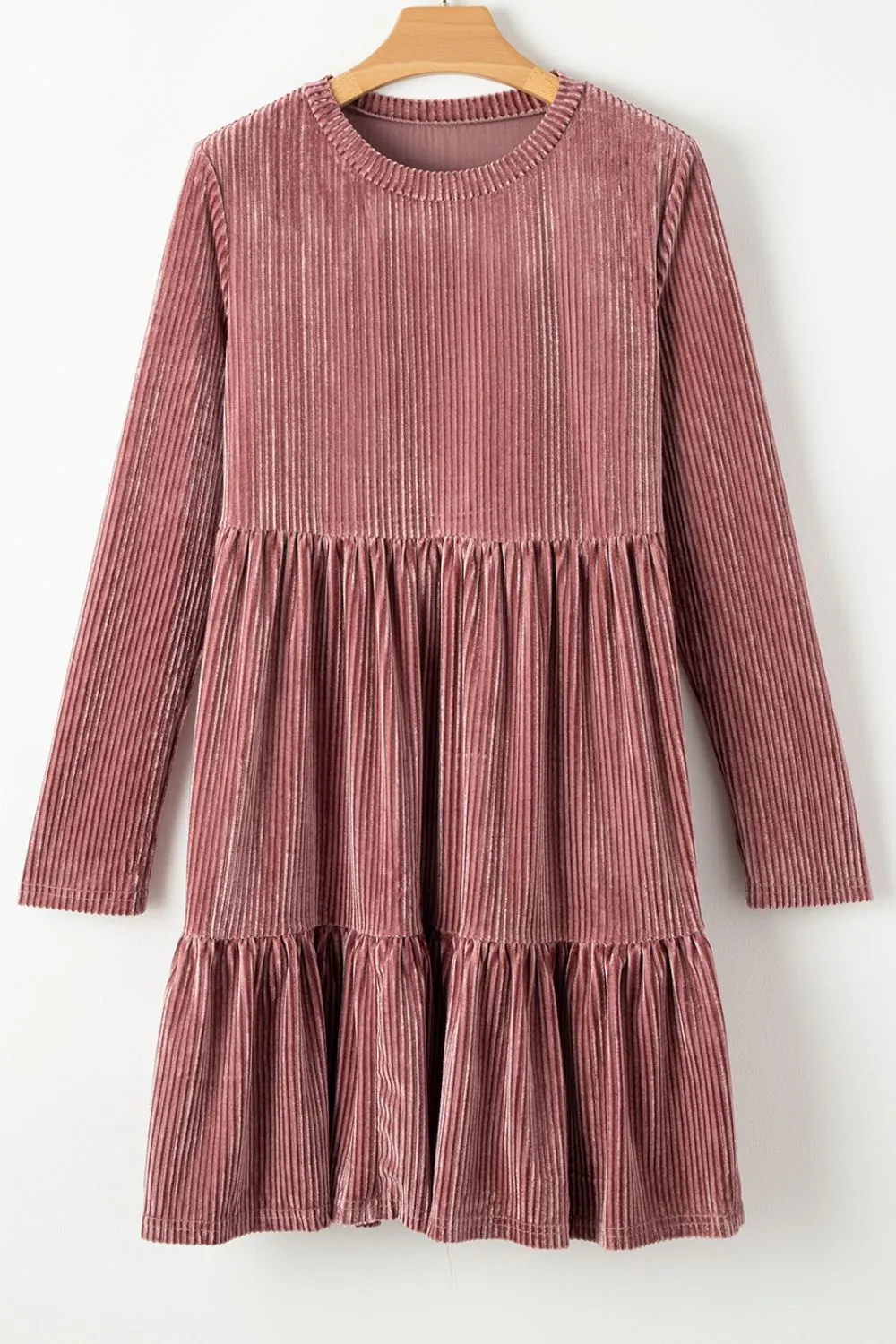 Ruffle Hem Round Neck Long Sleeve Dress, image 4