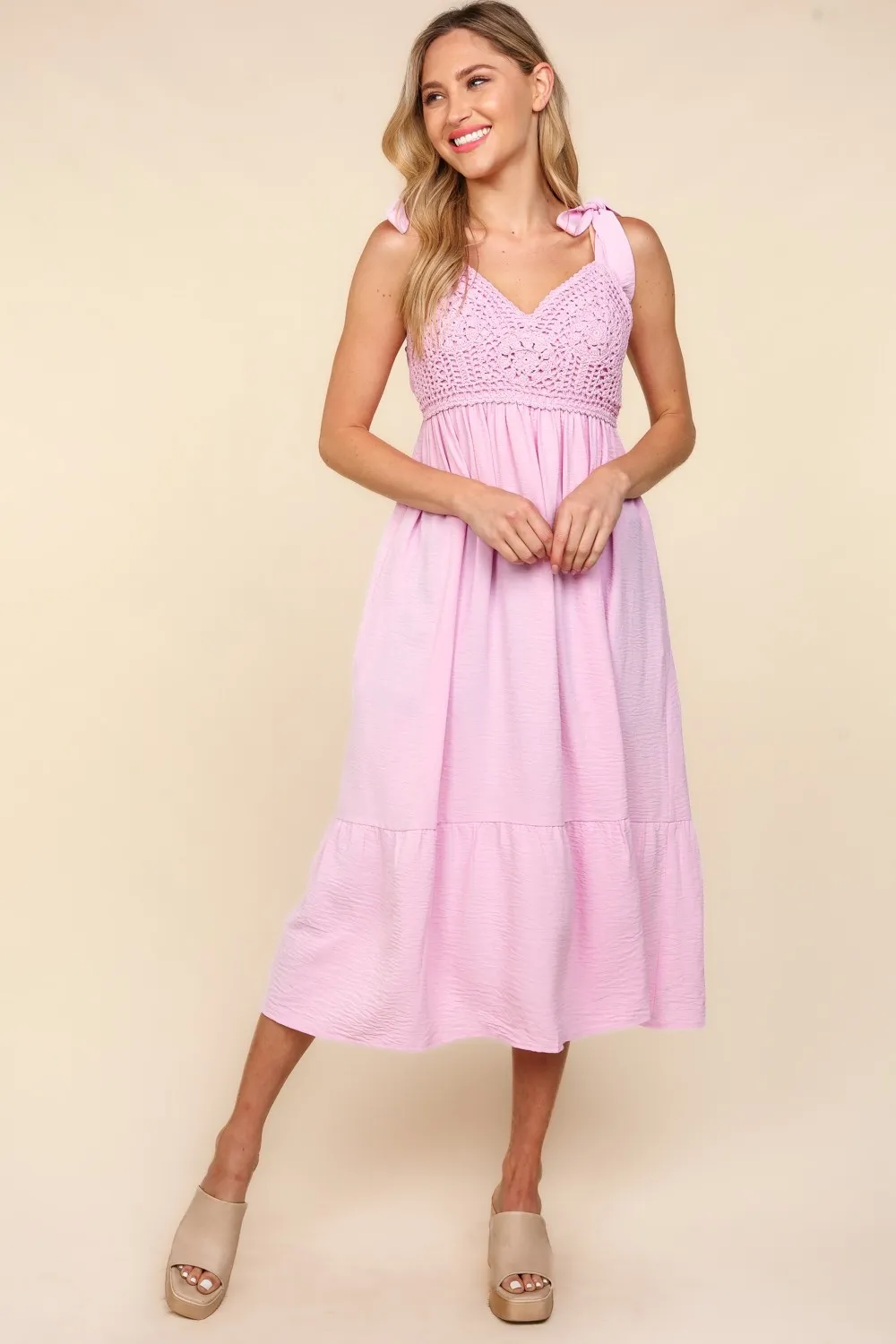 Crochet Lace Ruffle Hem Cami Midi Dress, image 4
