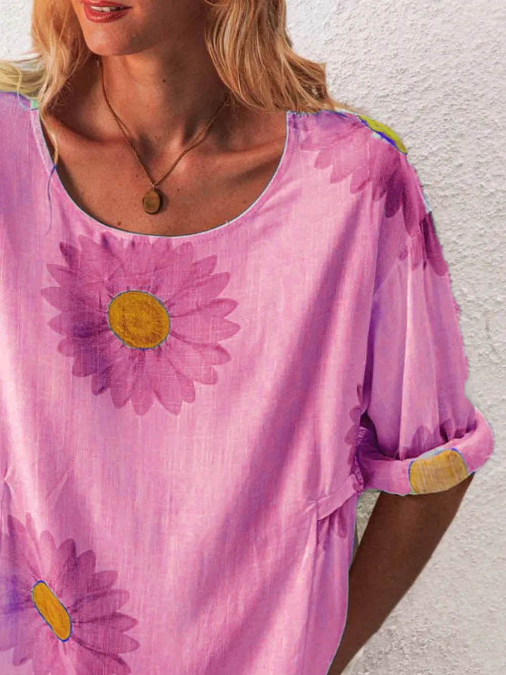Full Size Flower Round Neck Half Sleeve T-Shirt Plus Size, image 16