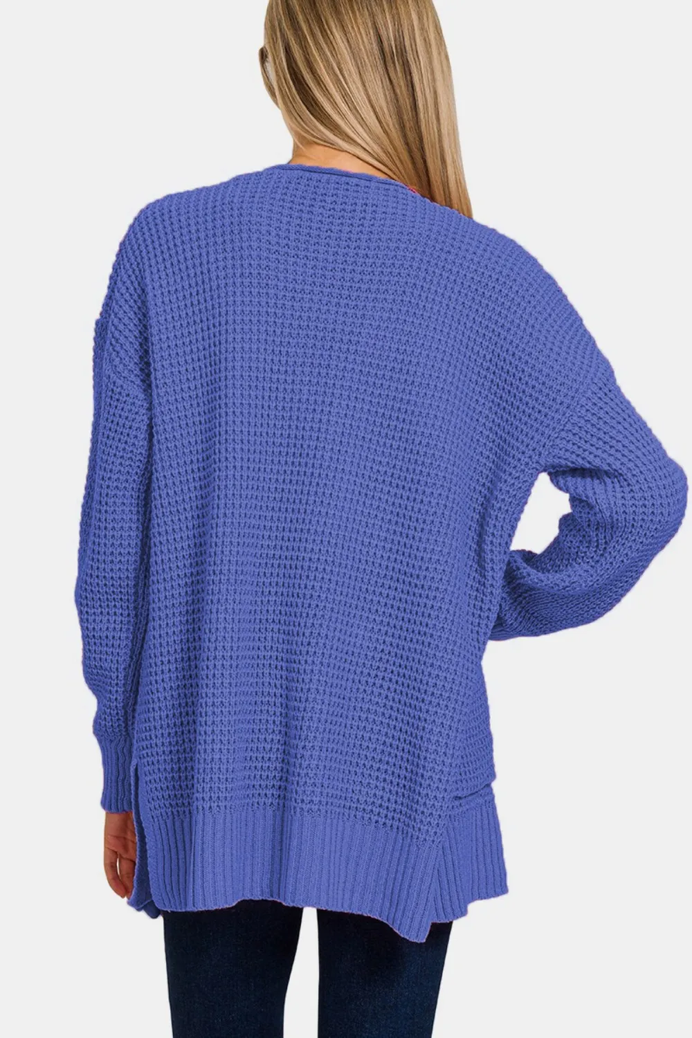 Waffle Open Front Sweater Cardigan, image 2