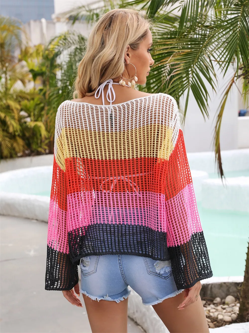Color Block Openwork Boat Neck Cover Up, image 3