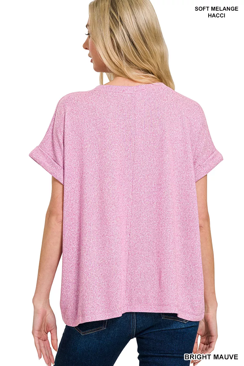 Soft Melange Hacci Short Sleeve Round Neck Top, image 3