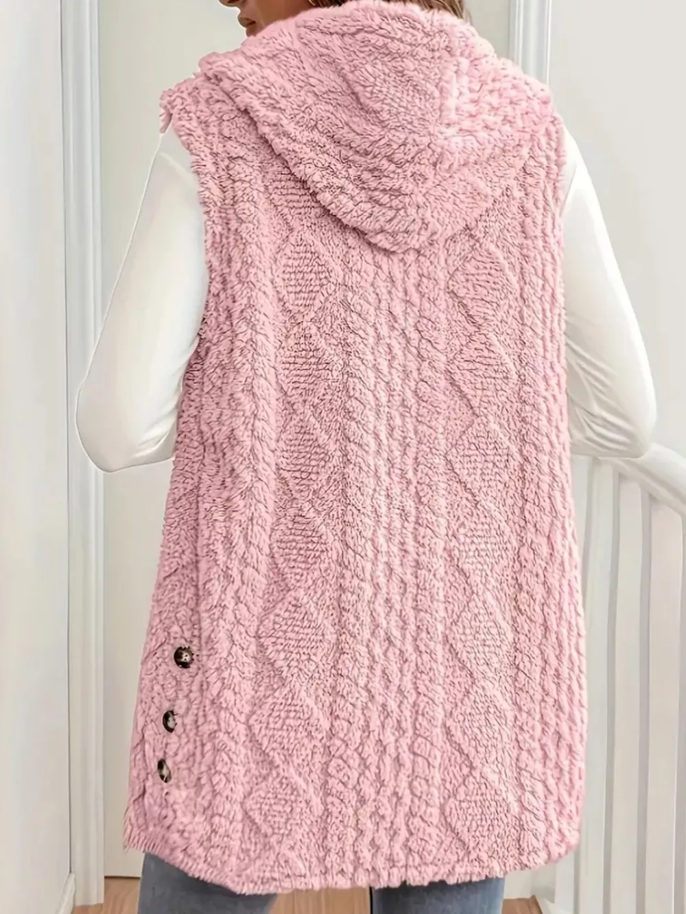 Button-Down Sherpa Hooded Vest Coat, image 16