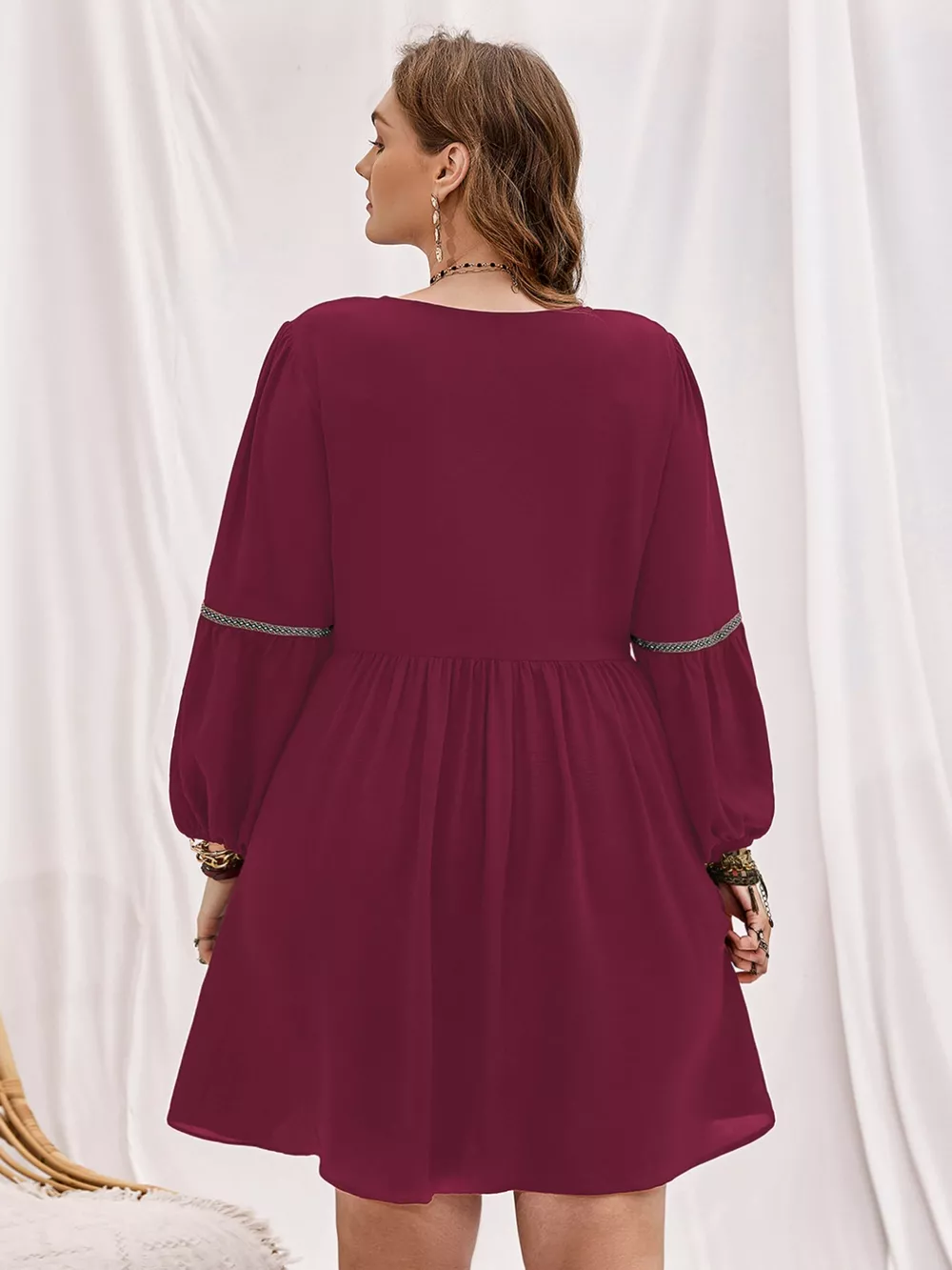 Plus Size Notched Balloon Sleeve Mini Dress, image 2