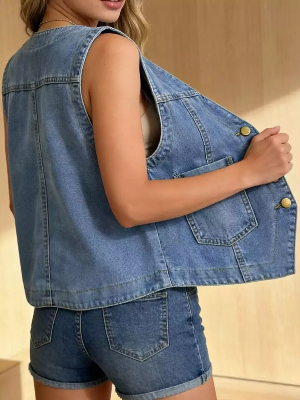 Plus Size Button-Down Denim Vest, image 7