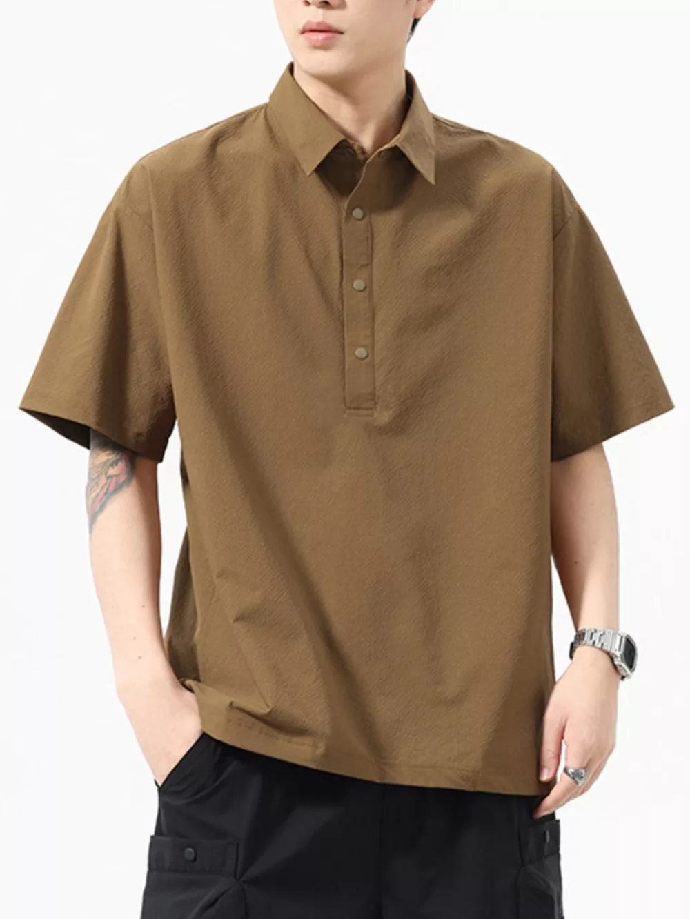 Men's Plus Size Button Detail Short Sleeve Polo