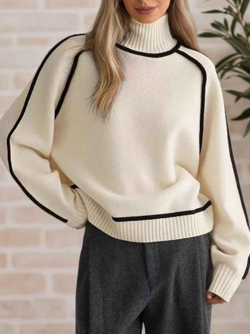 Contrast Trim Turtleneck Sweater, image 5