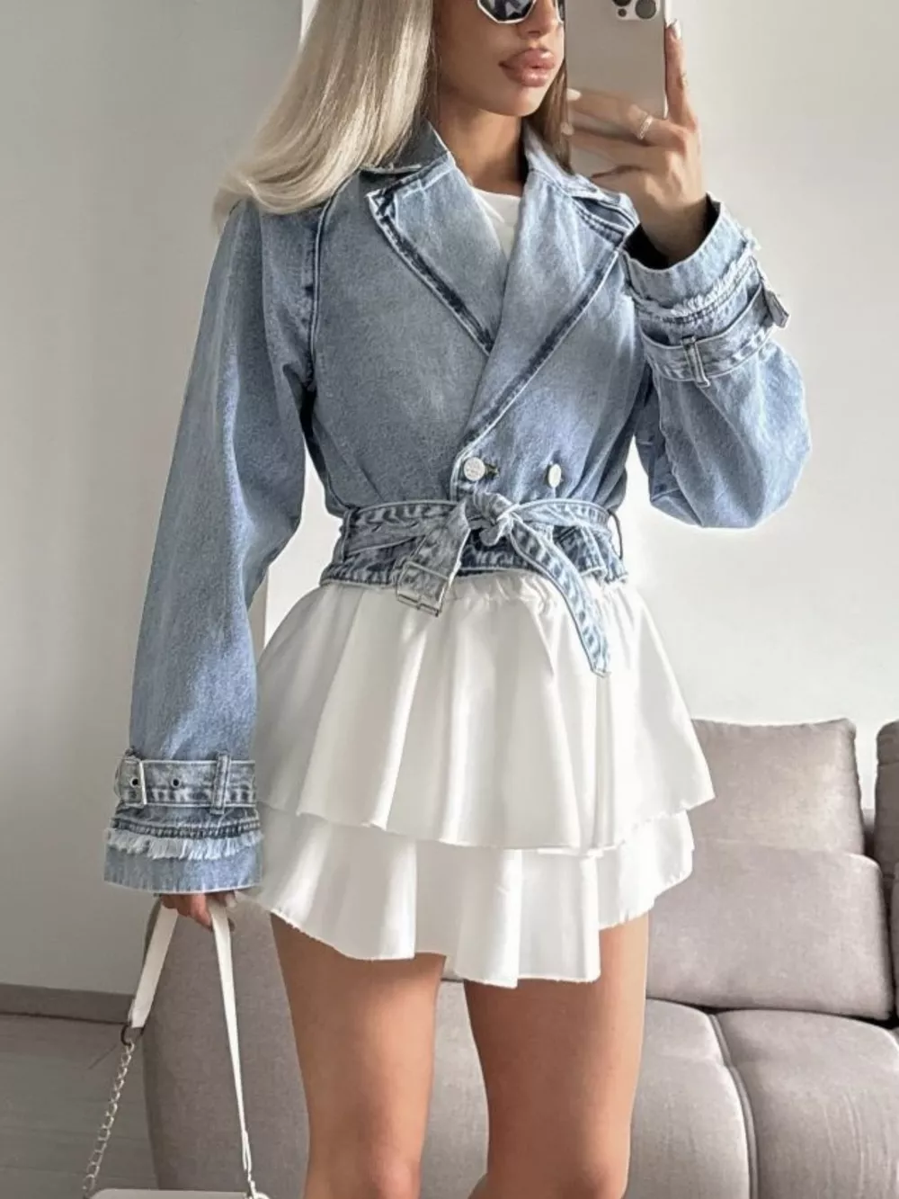 Long Sleeve Crop Denim Jacket, image 5