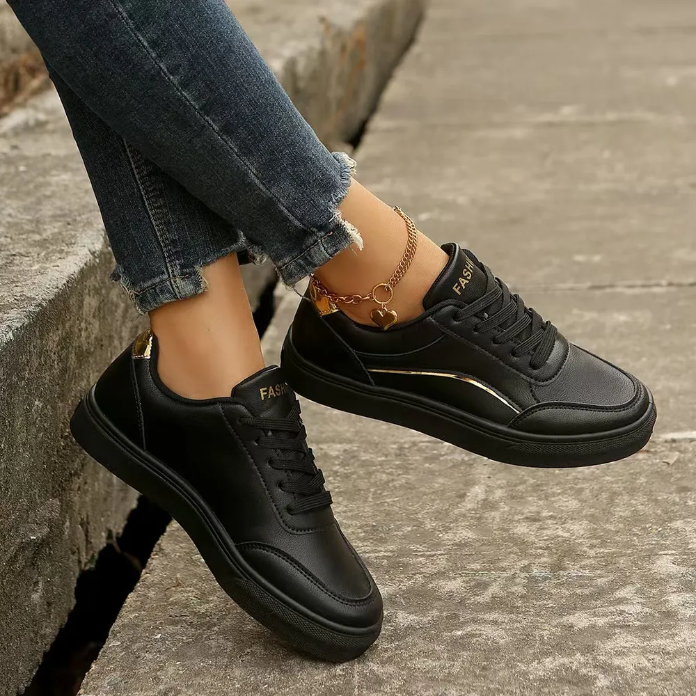 PU Leather Round Toe Flat Sneakers, image 8