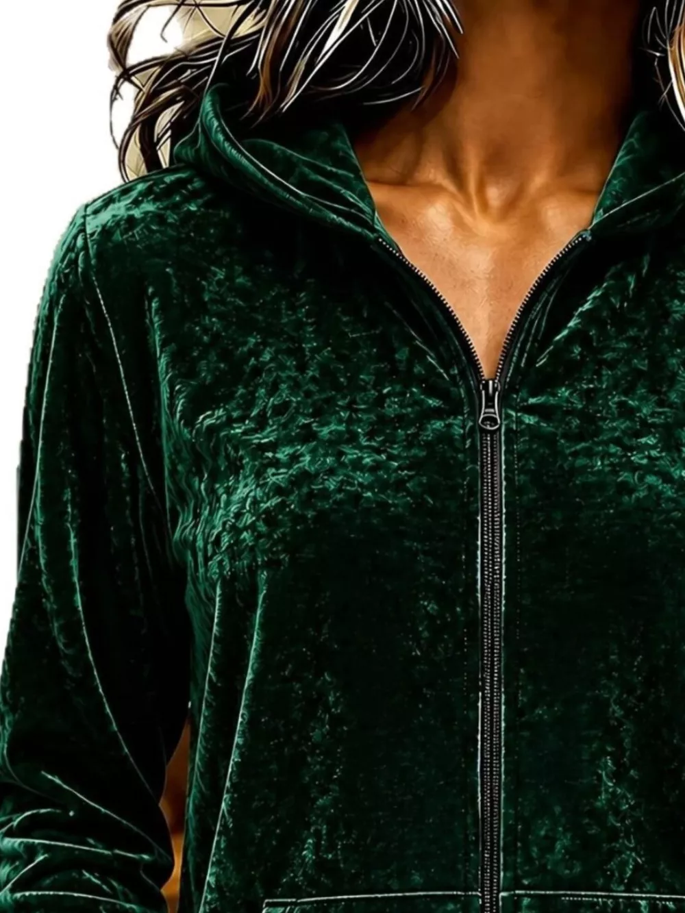 Velvet Zip-Up Hoodie, image 2