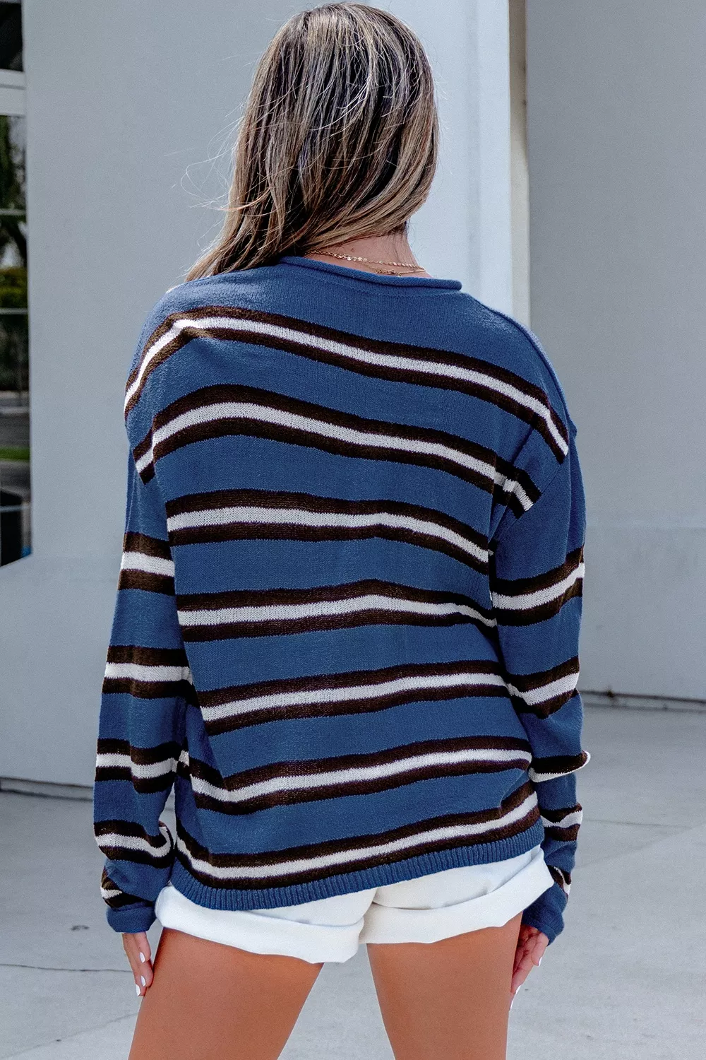 Stripe Striped Drop Shoulder Button Cardigan, image 3