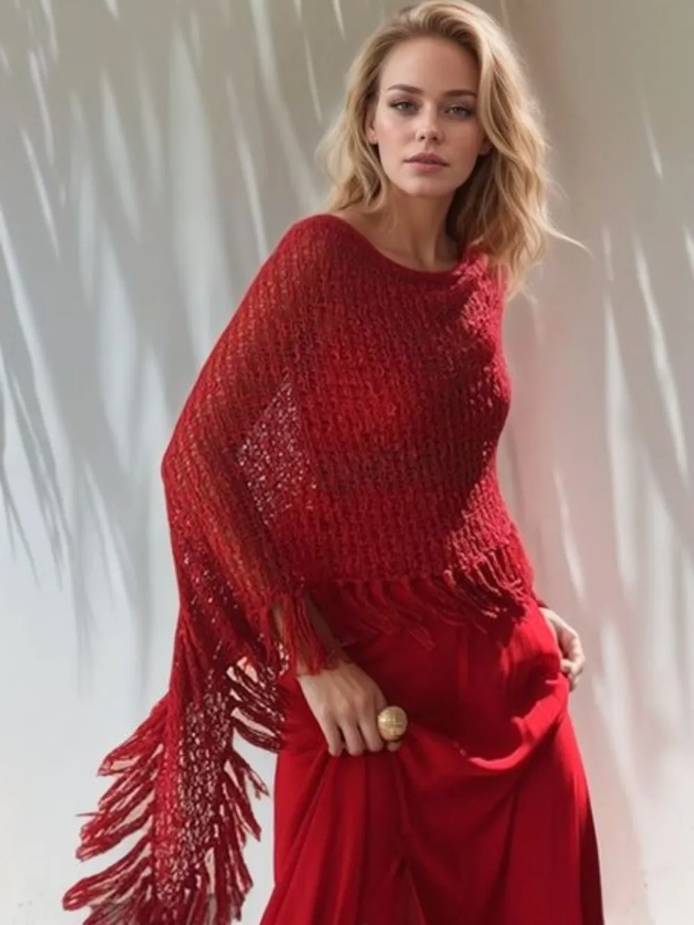 Tassel Boat Neck Knit Shawl, image 6