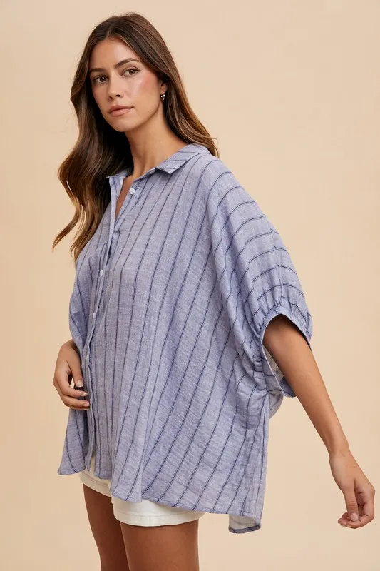Striped Button Up Half Sleeve Shirt, image 2