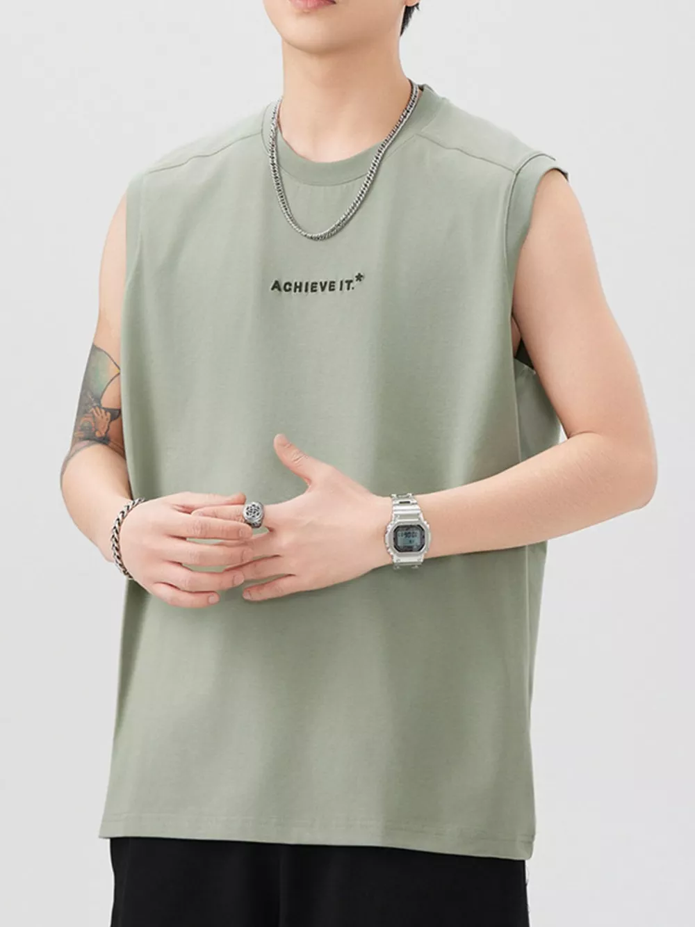 Men's Plus Size Letter Round Neck Tank, image 11