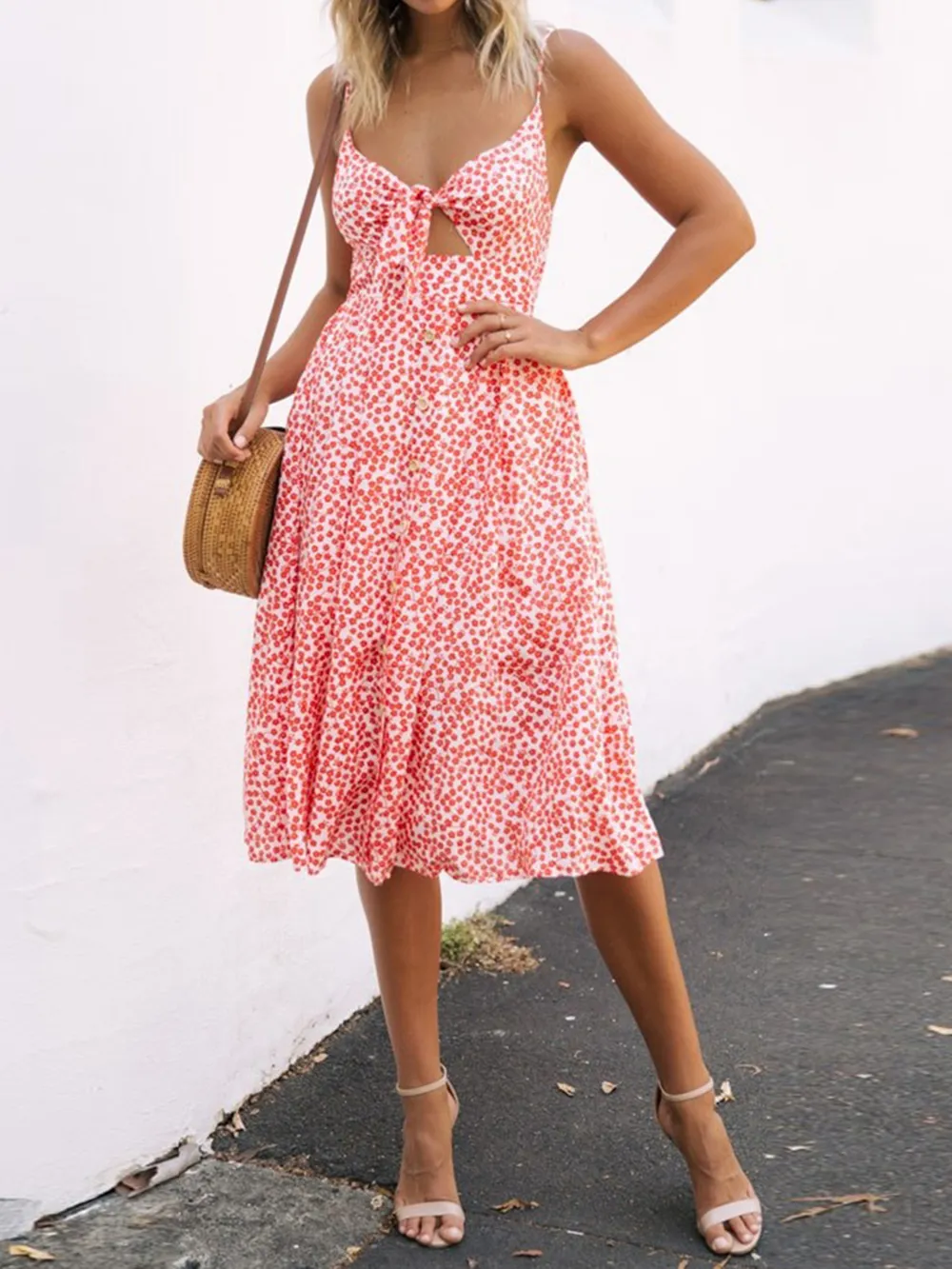 Cutout Smocked Sweetheart Neck Cami Dress, image 23