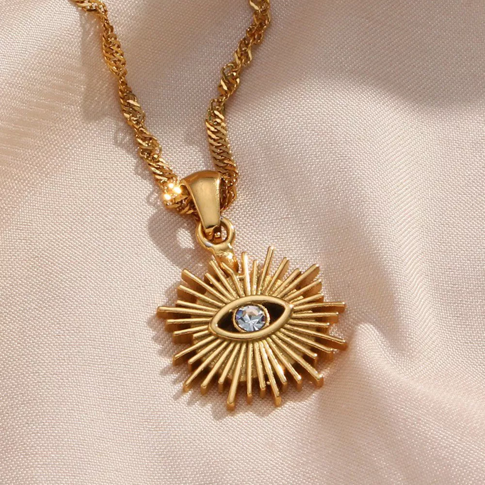 18K Gold-Plated Evil Eye Sunburst Pendant Necklace, image 8
