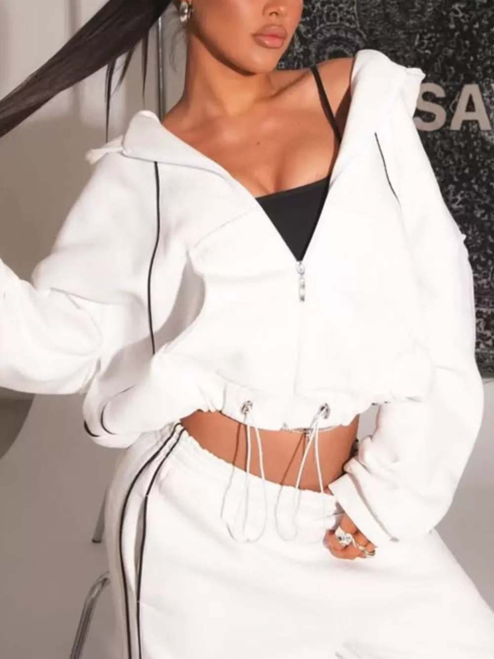 Cropped Zip-Up Hoodie and Wide-Leg Sweatpants Lounge Set, image 4
