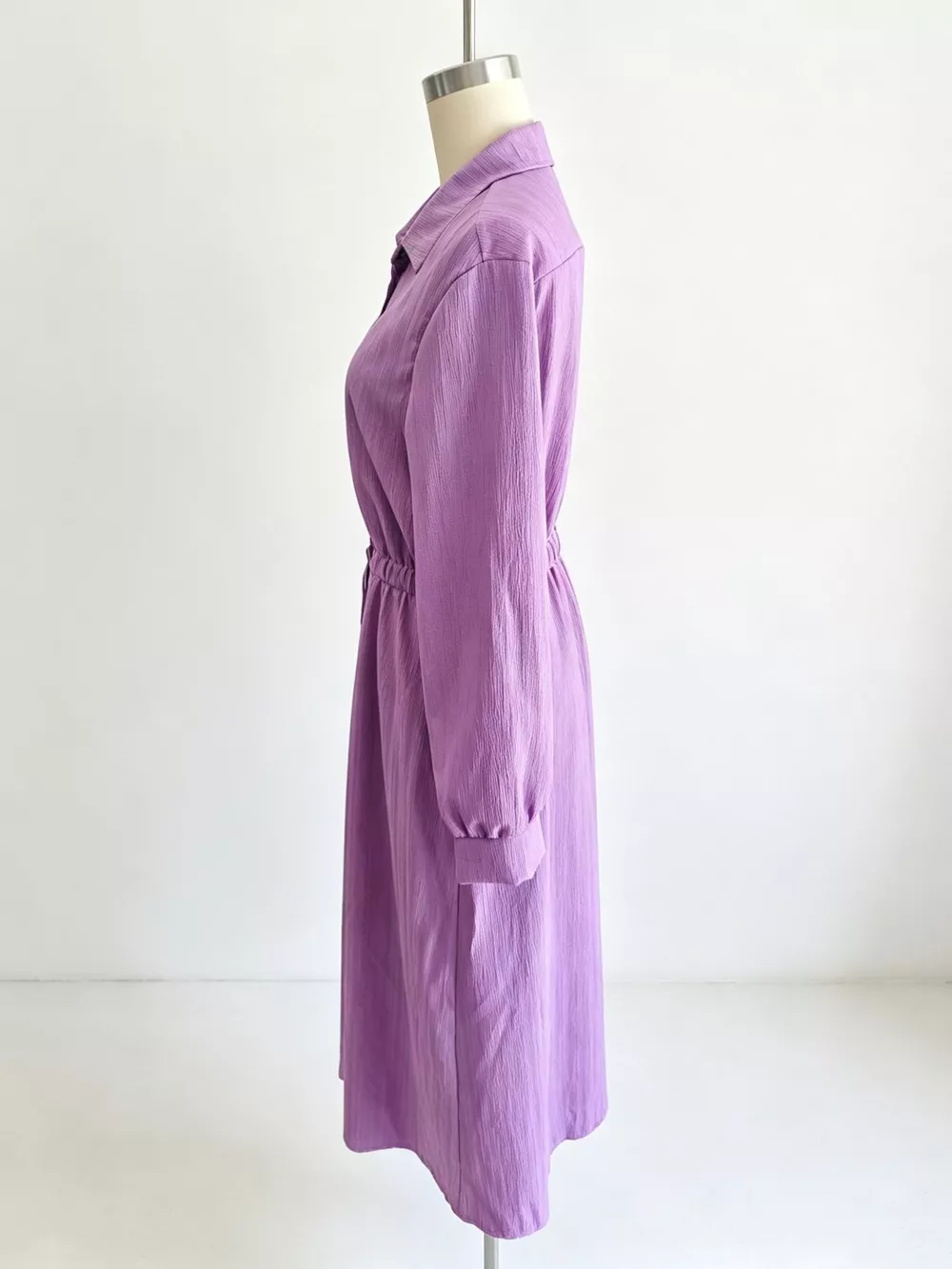 Full Size Textured Button Front Long Sleeve Maxi Dress Plus Size, image 4
