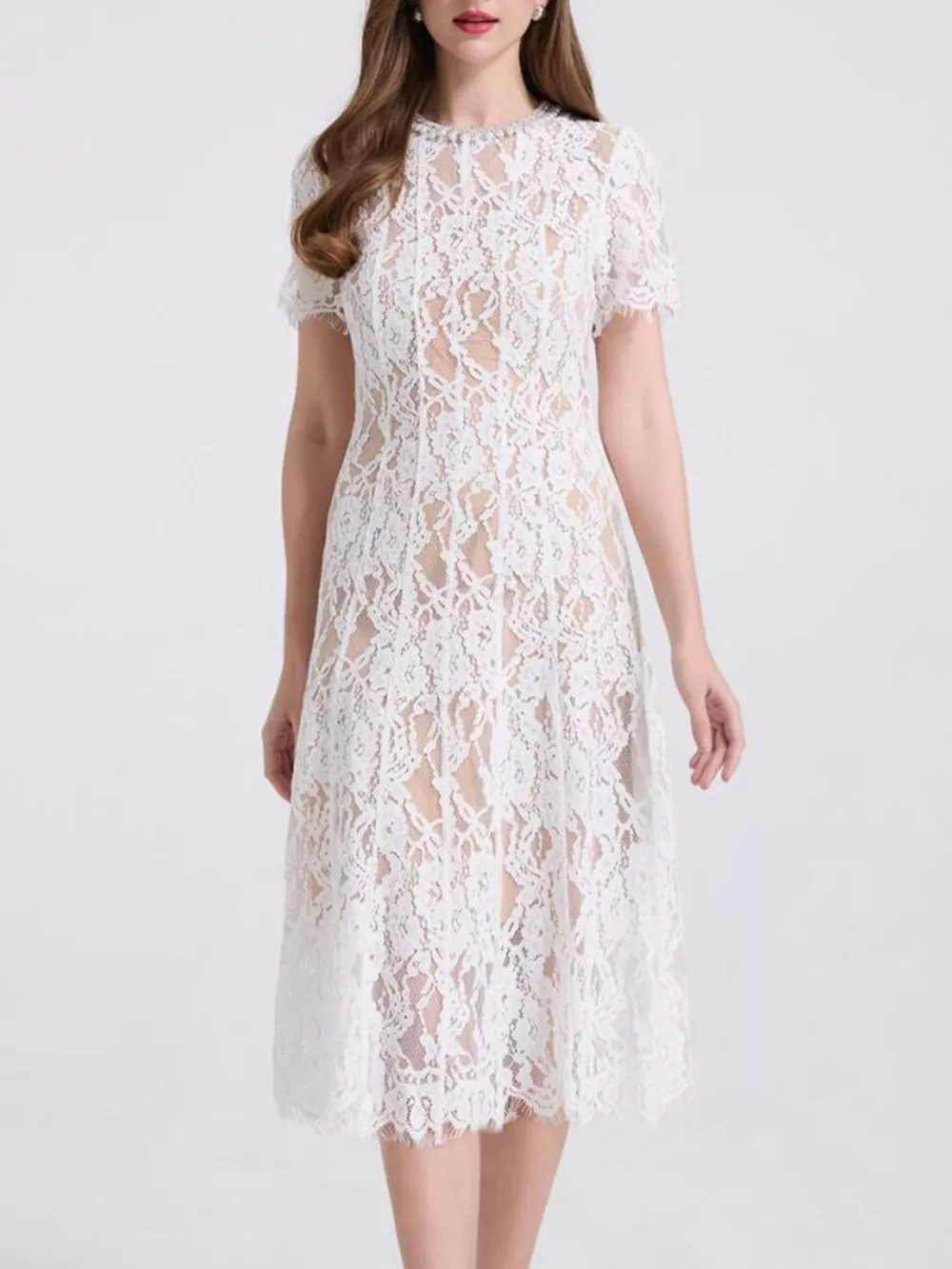 Lace Pearl Neckline Midi Dress, image 20