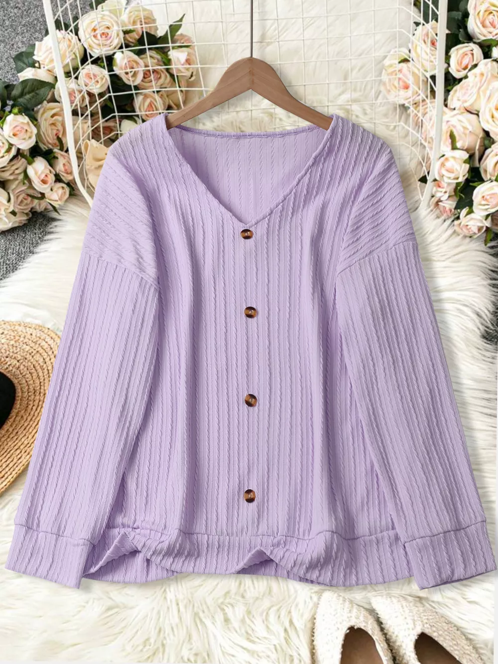 Plus Size V-Neck Dropped Shoulder Blouse, image 24