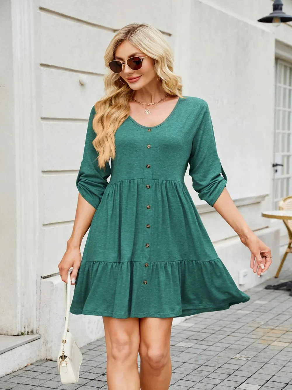Tiered Ruched V-Neck Mini Dress, image 2