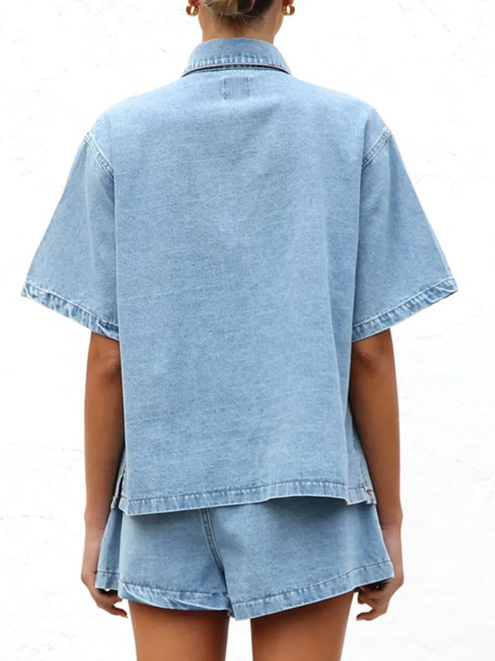 Button Up Half Sleeve Denim Shirt, image 8