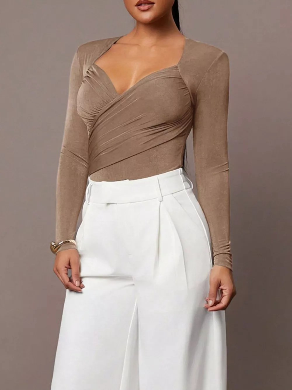 Ruched Surplice Long Sleeve Bodysuit, image 24