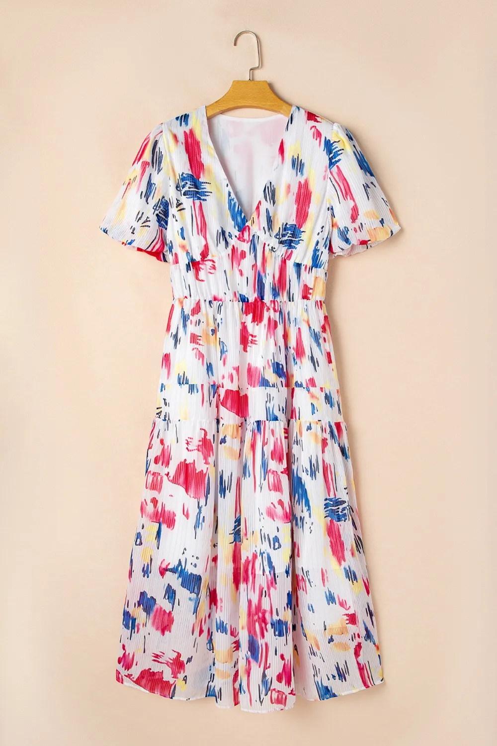 Abstract Print Short Puff Sleeve Tiered Maxi Dress, image 7