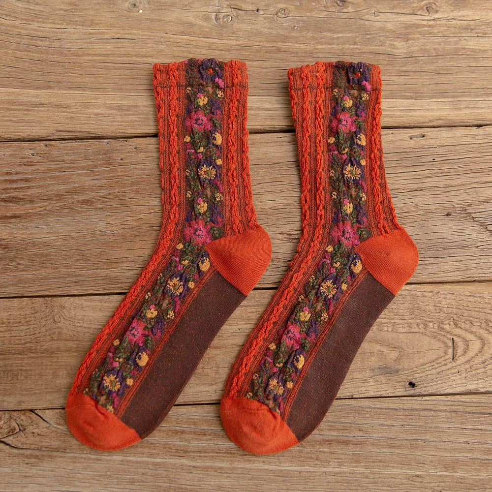 Vintage Floral Knit Crew Socks, image 2