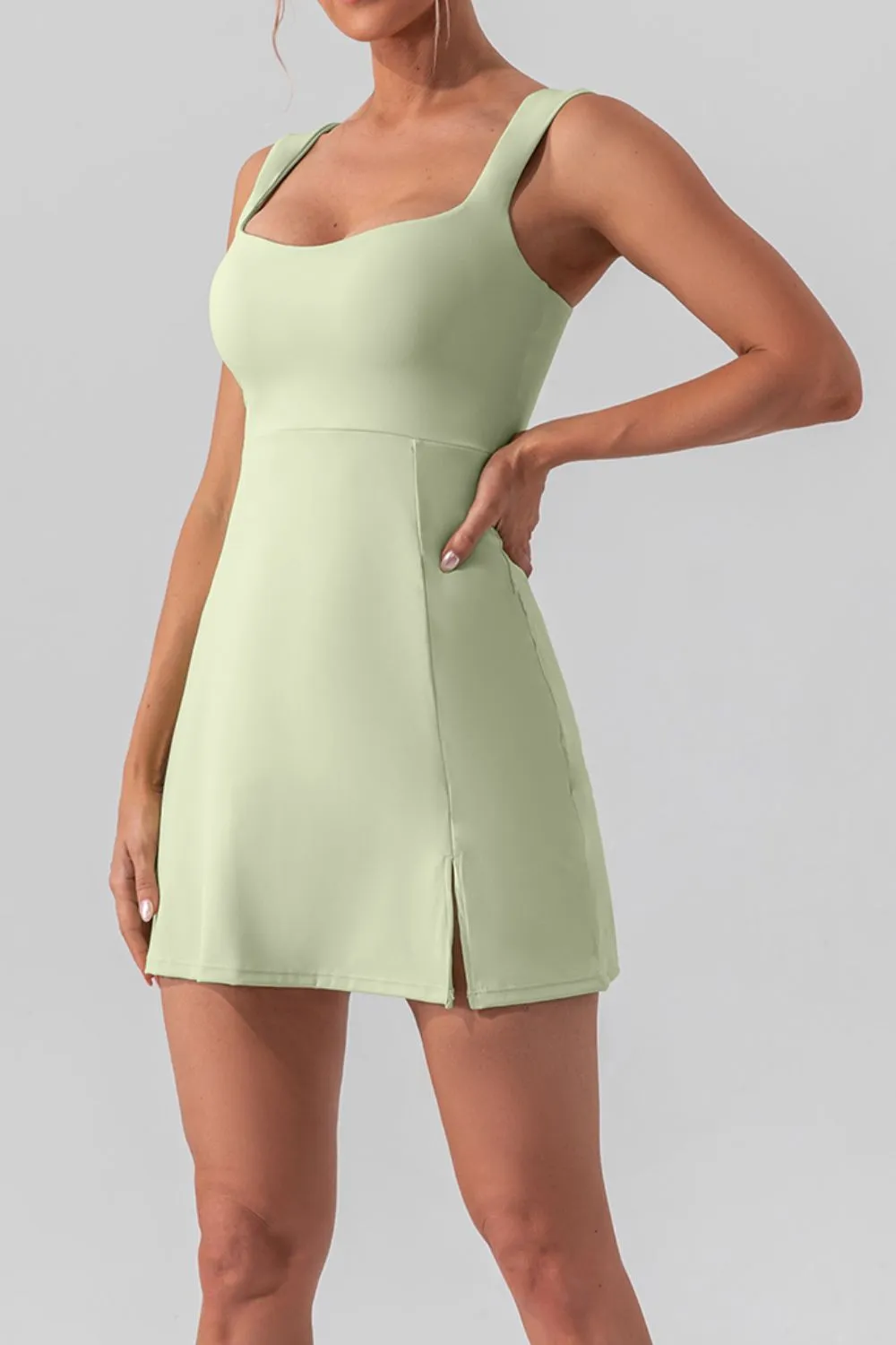 Square Neck Sleeveless Slit Mini Active Dress, image 7