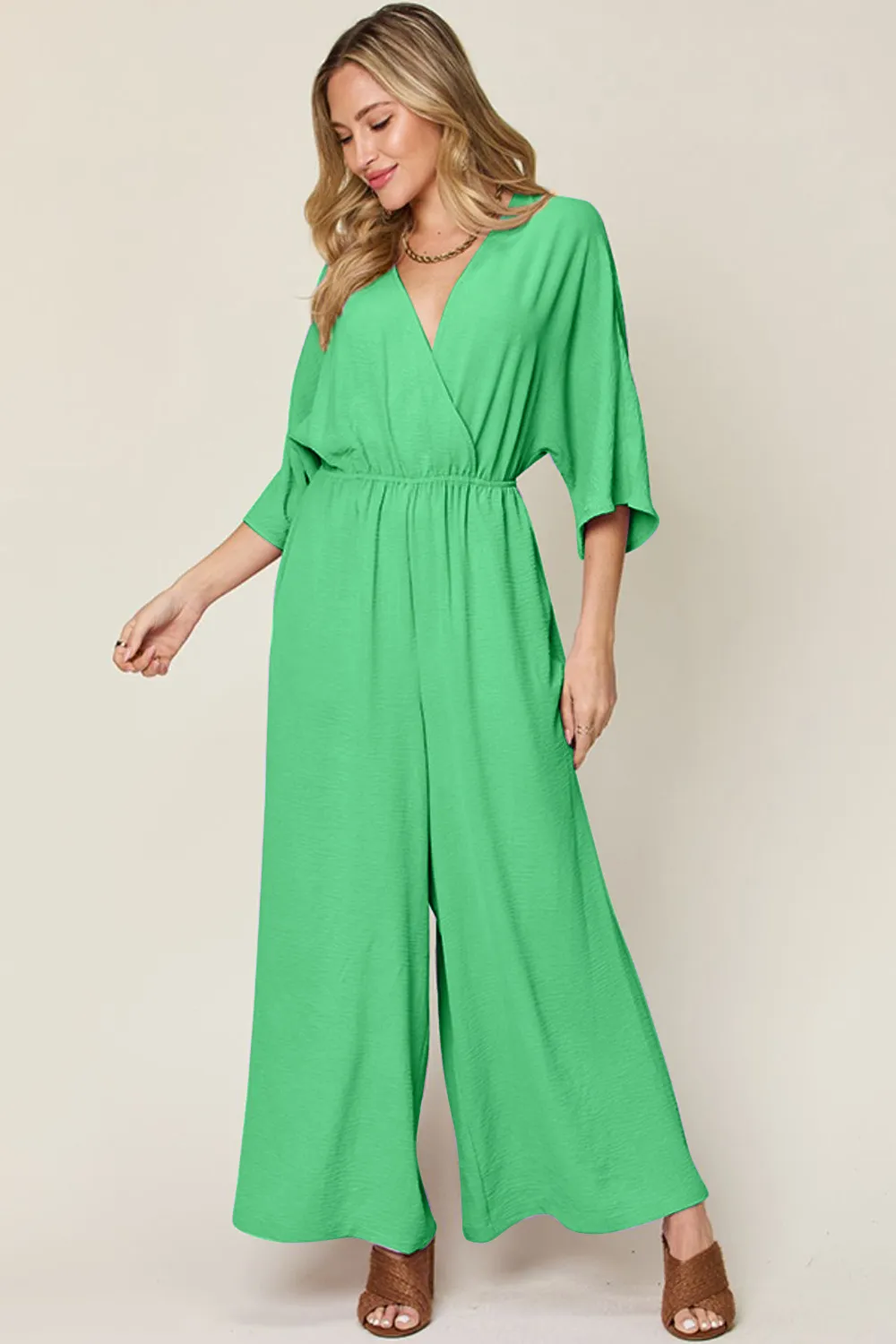 Full Size Surplice Wide Leg Jumpsuit with Pockets, image 5