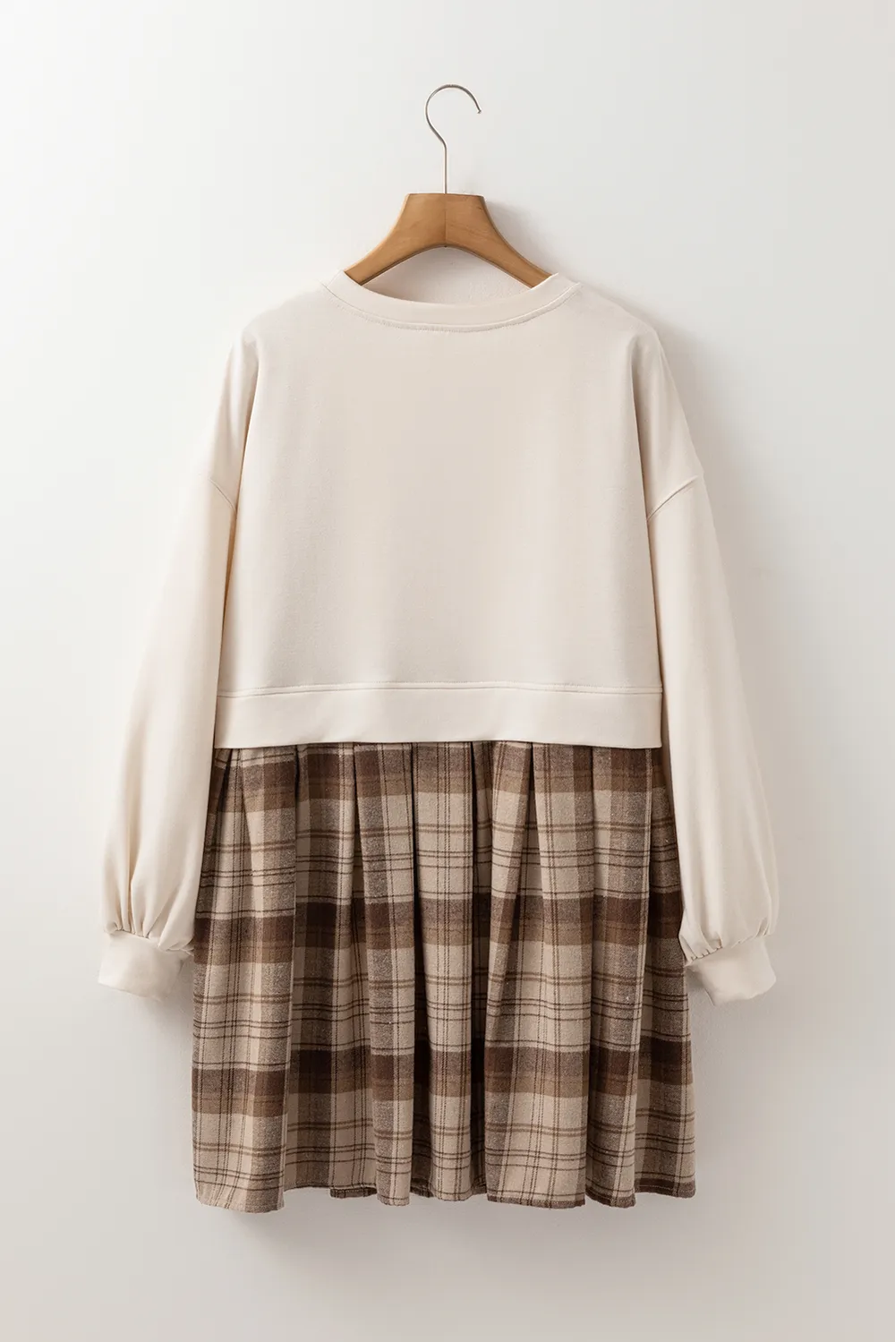 Plaid Round Neck Long Sleeve Mini Dress, image 7