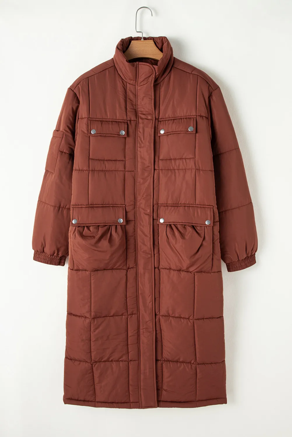 Pocketed Bubble Texture Long Sleeve Longline Winter Coat, image 2