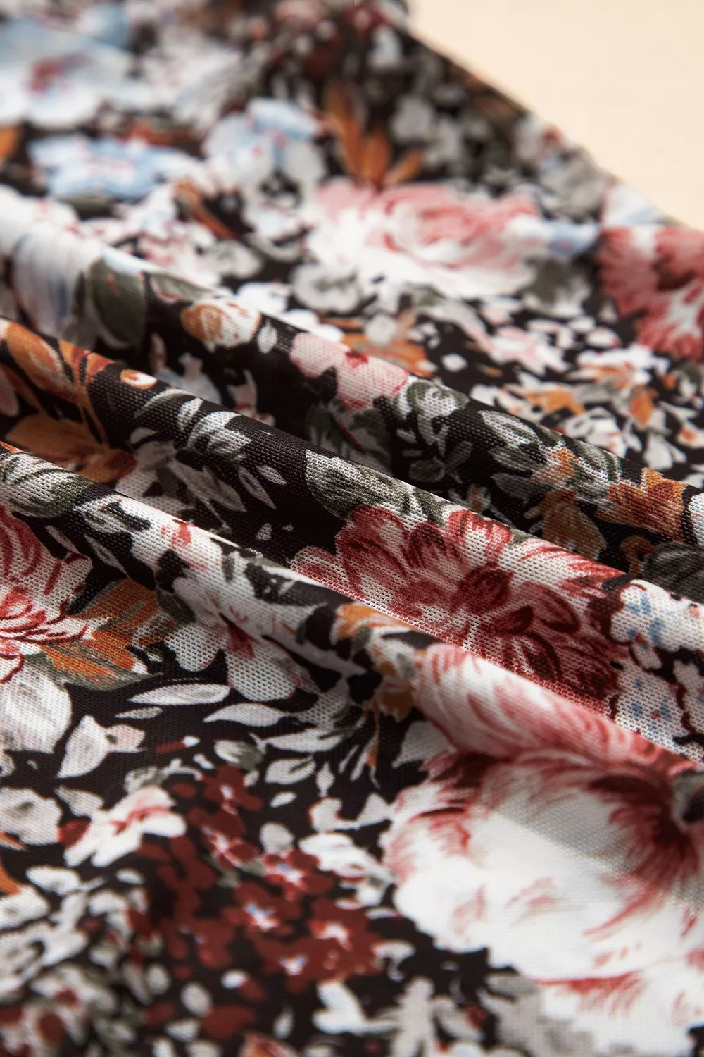 Floral Print Mock Neck Sheer Mesh Top, image 10