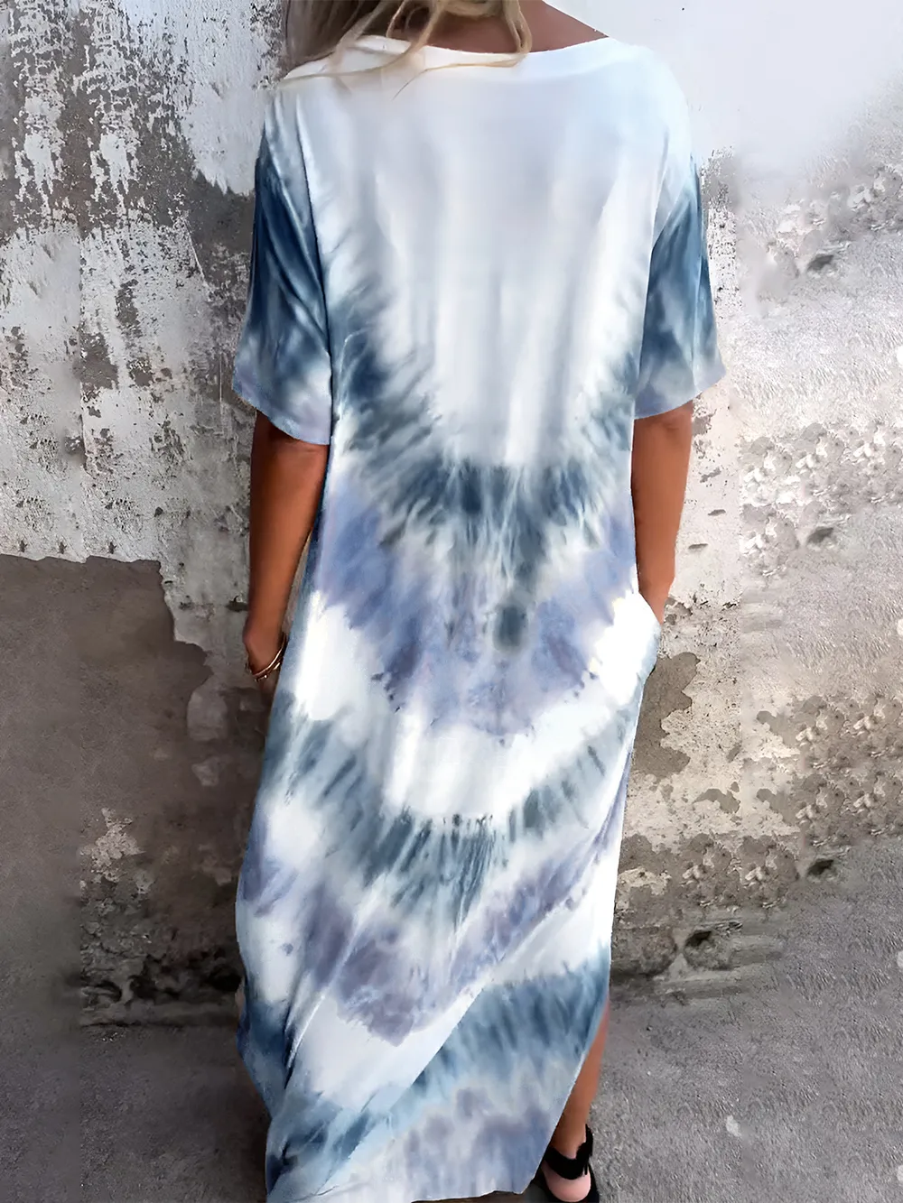 Full Size Pocketed Tie-Dye Short Sleeve Dress, image 5