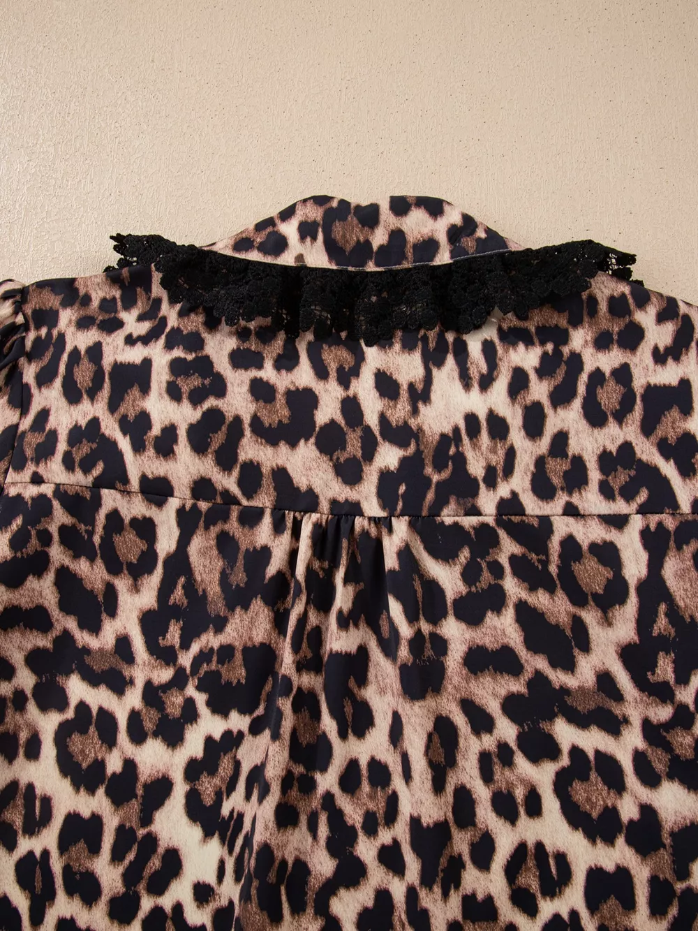 Leopard Print Lace Trim Short Sleeve Shirt, image 8